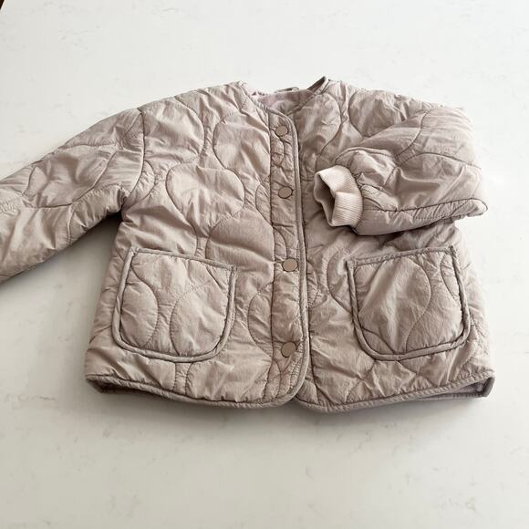 Zara Girls Beige Neutral Quilted Midweight Fall Spring Jacket size 2-3